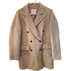 Gentle Herd Coat Womens L Cool Taupe Double Breasted Slim Fit Wide Collar Wool